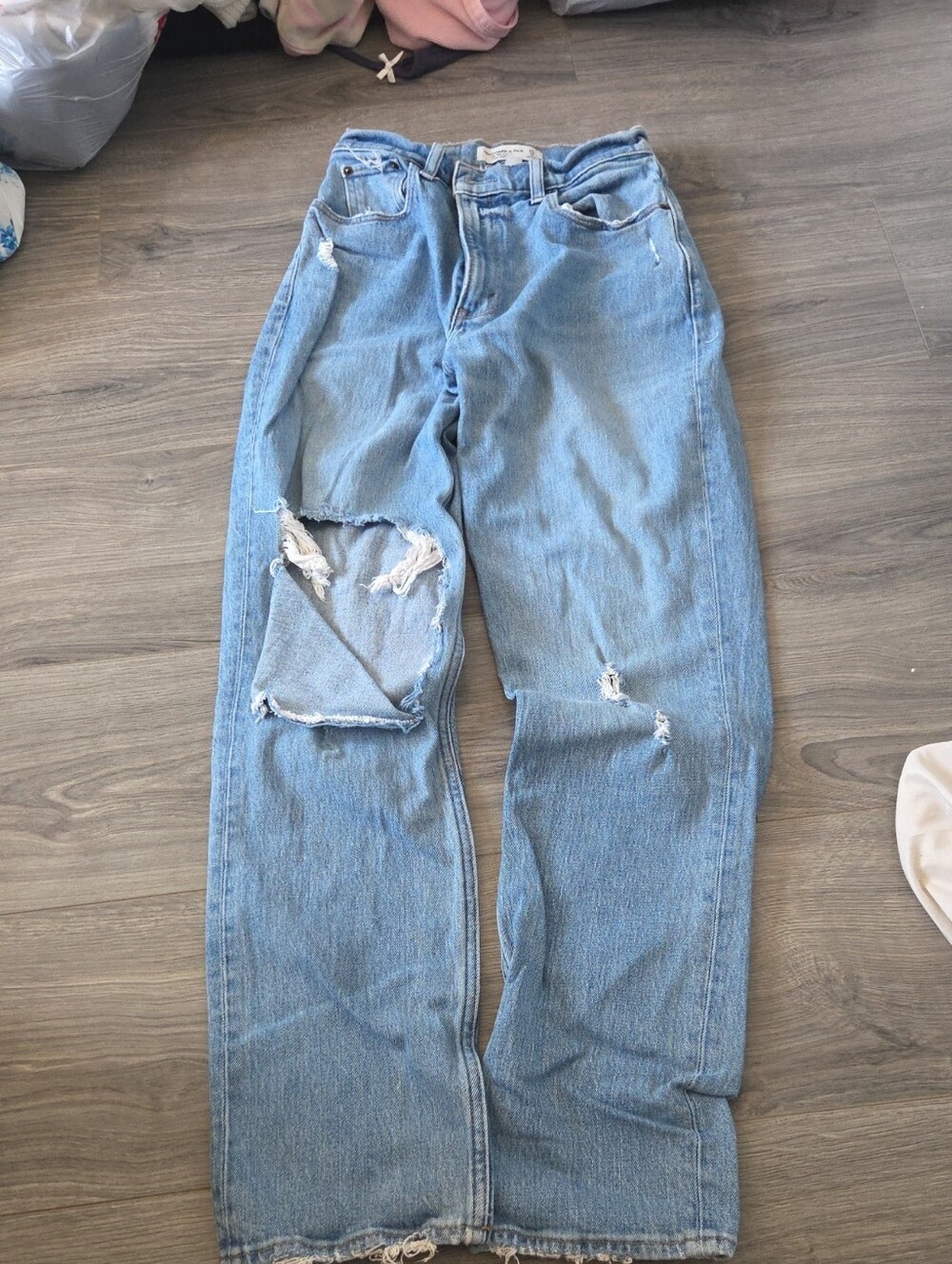 Abercrombie & Fitch Light Blue Distressed Straight-Leg Jeans